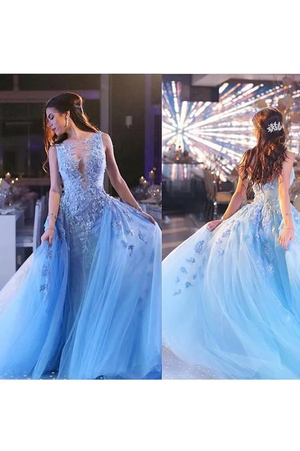 2024 Scoop Prom Dresses Mermaid Tulle With Applique P5LC4R25