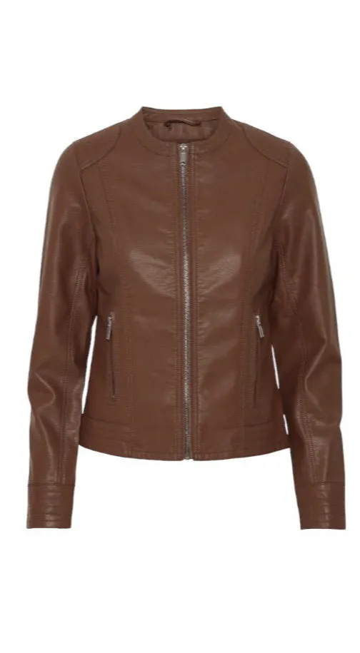 4-A1125 Byacom Faux Leather Jacket Brown