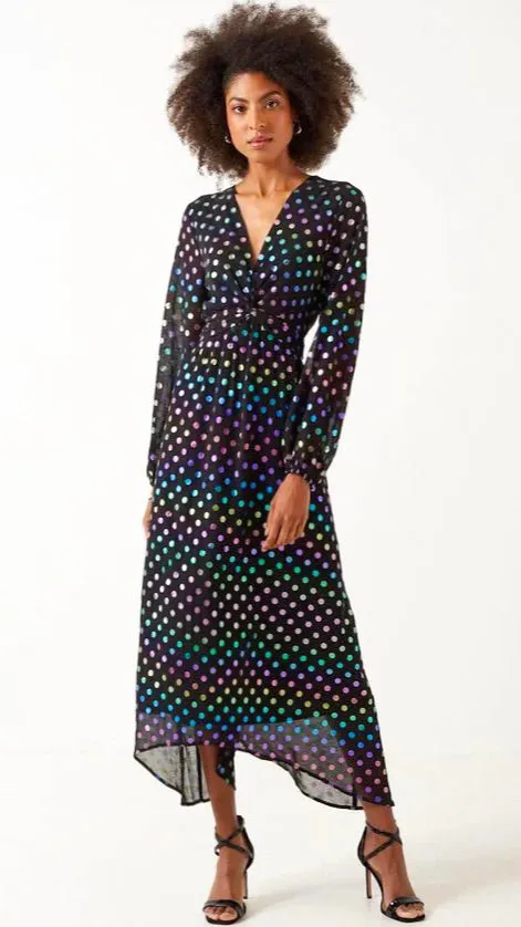 4-A1254 Isa Black/Multi Foil Dotty Dress