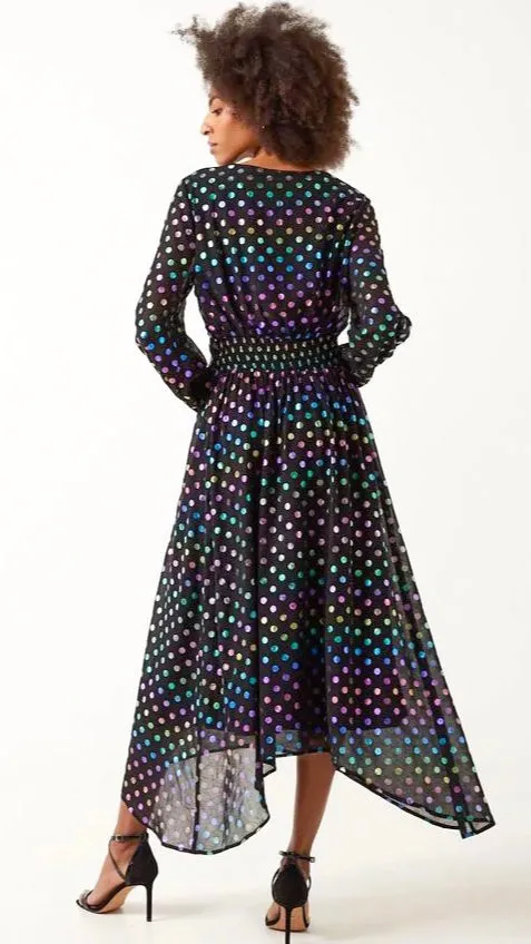 4-A1254 Isa Black/Multi Foil Dotty Dress