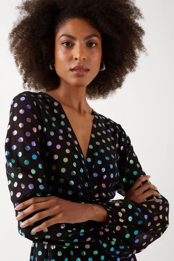 4-A1254 Isa Black/Multi Foil Dotty Dress