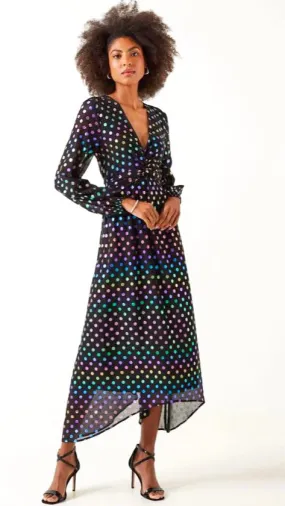 4-A1254 Isa Black/Multi Foil Dotty Dress