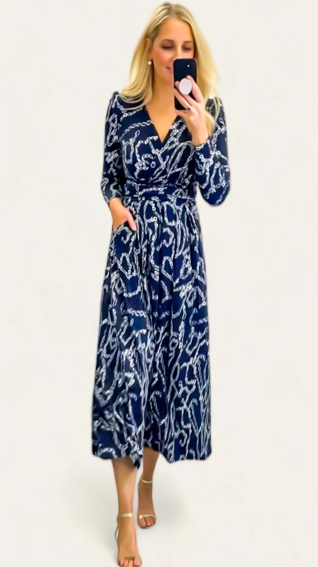 4-A1268 Navy Chain Print Midaxi Dress