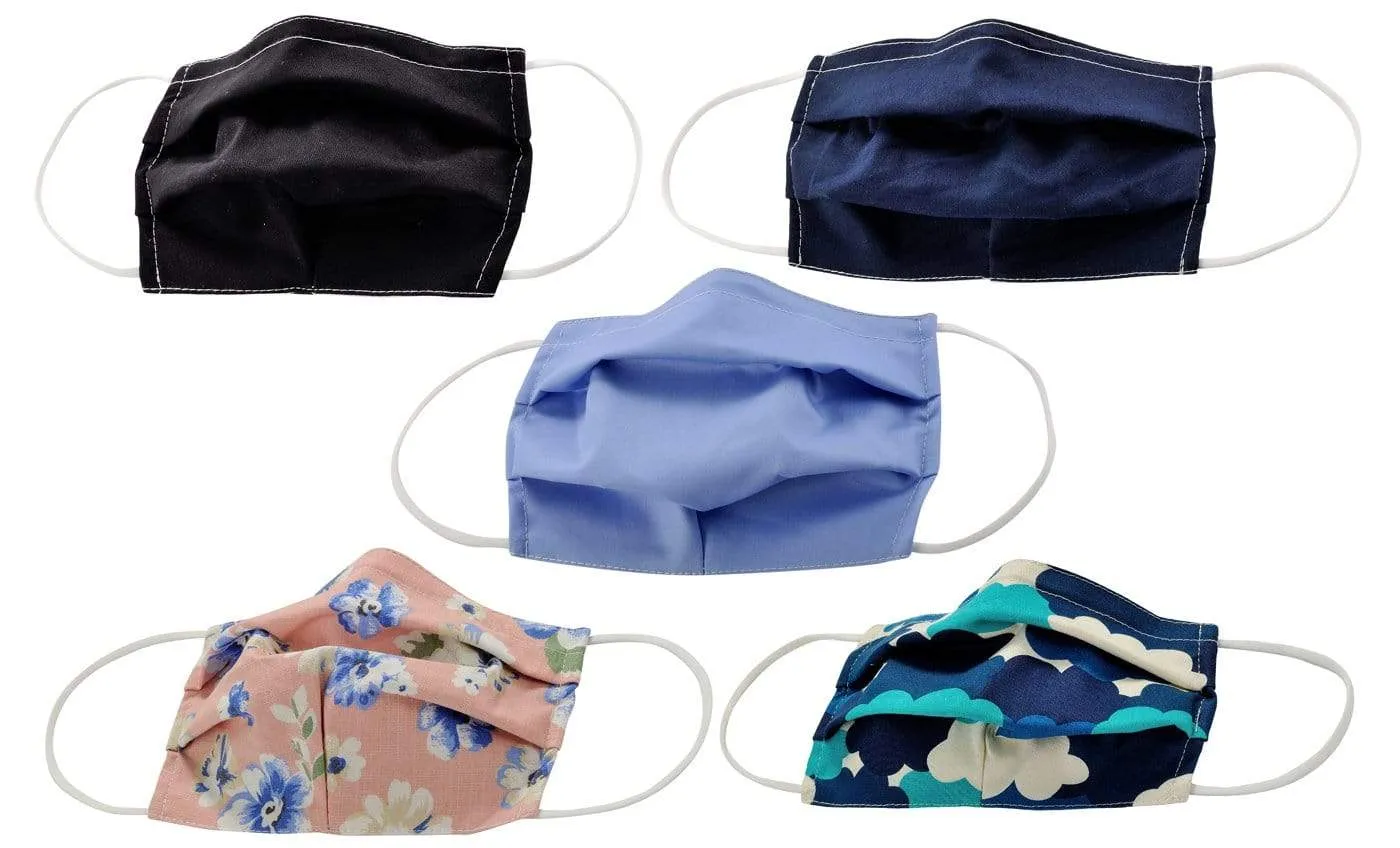 5-Pack Pleated Reusable Cotton Non-Medical Masks with Adjustable Nose Bridge