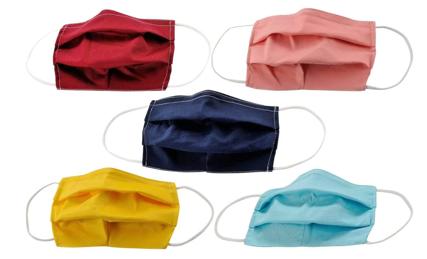 5-Pack Pleated Reusable Cotton Non-Medical Masks with Adjustable Nose Bridge