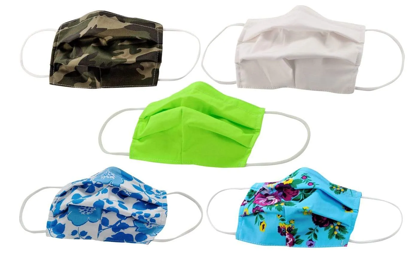 5-Pack Pleated Reusable Cotton Non-Medical Masks with Adjustable Nose Bridge