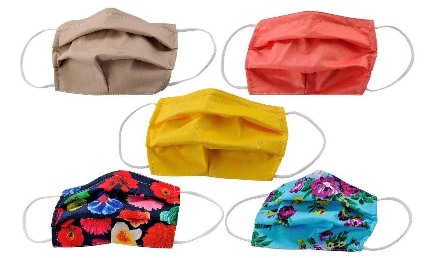 5-Pack Pleated Reusable Cotton Non-Medical Masks with Adjustable Nose Bridge