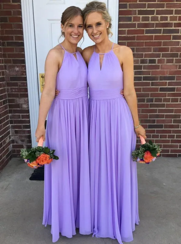 A-Line Round Neck Keyhole Lavender Chiffon Bridesmaid Dress