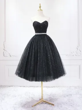 A-Line Sweetheart Neck Black Short Prom Dress, Black Formal Evening Dresses