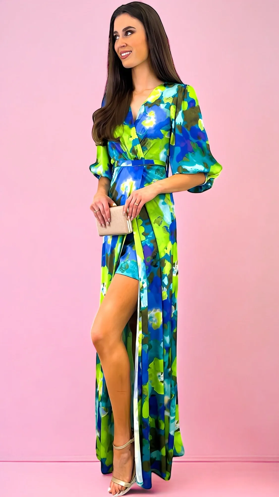 A1692 Blue Floral Mini Maxi Dress