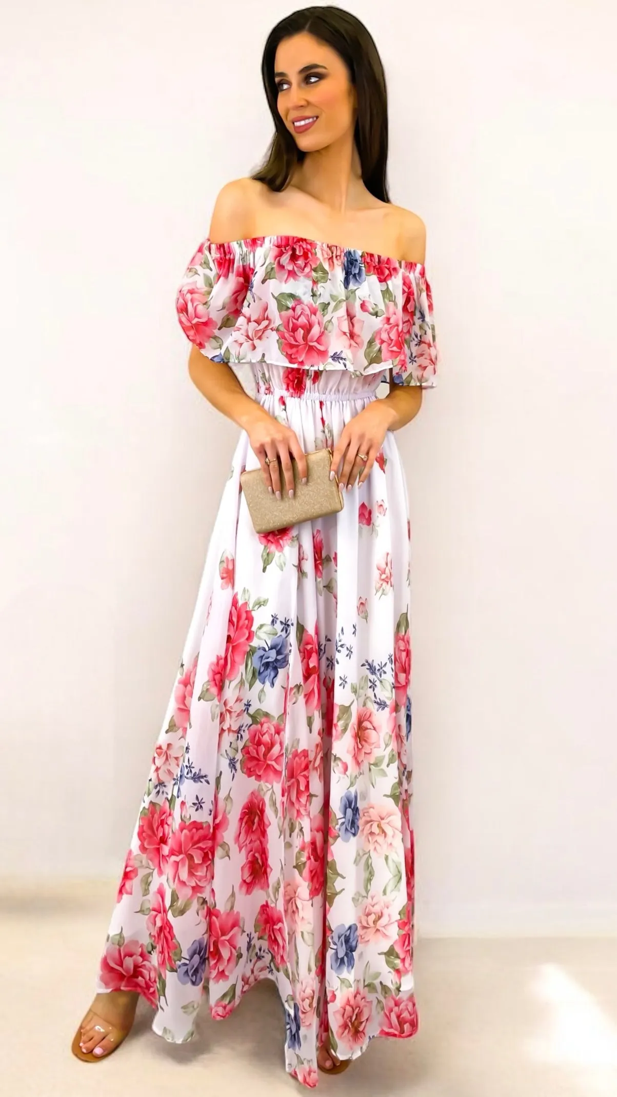 A1756 Azka Floral Bardot Maxi Dress