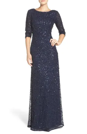 Adrianna Papell Evening Dress - Quarter Sleeves, Sequined, Style #91919970