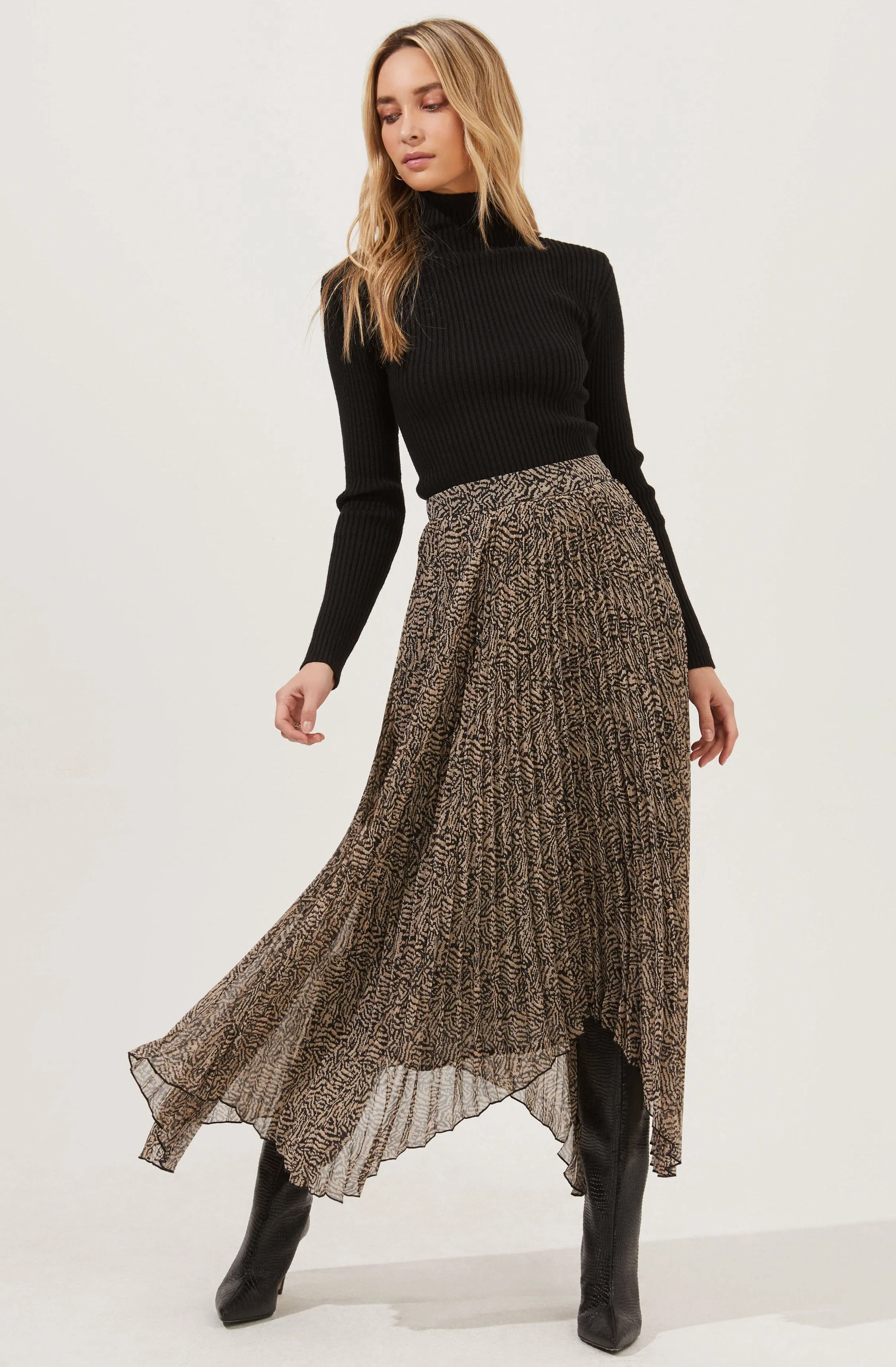 ASTR The Label Animal Instinct Pleated Midi Skirt