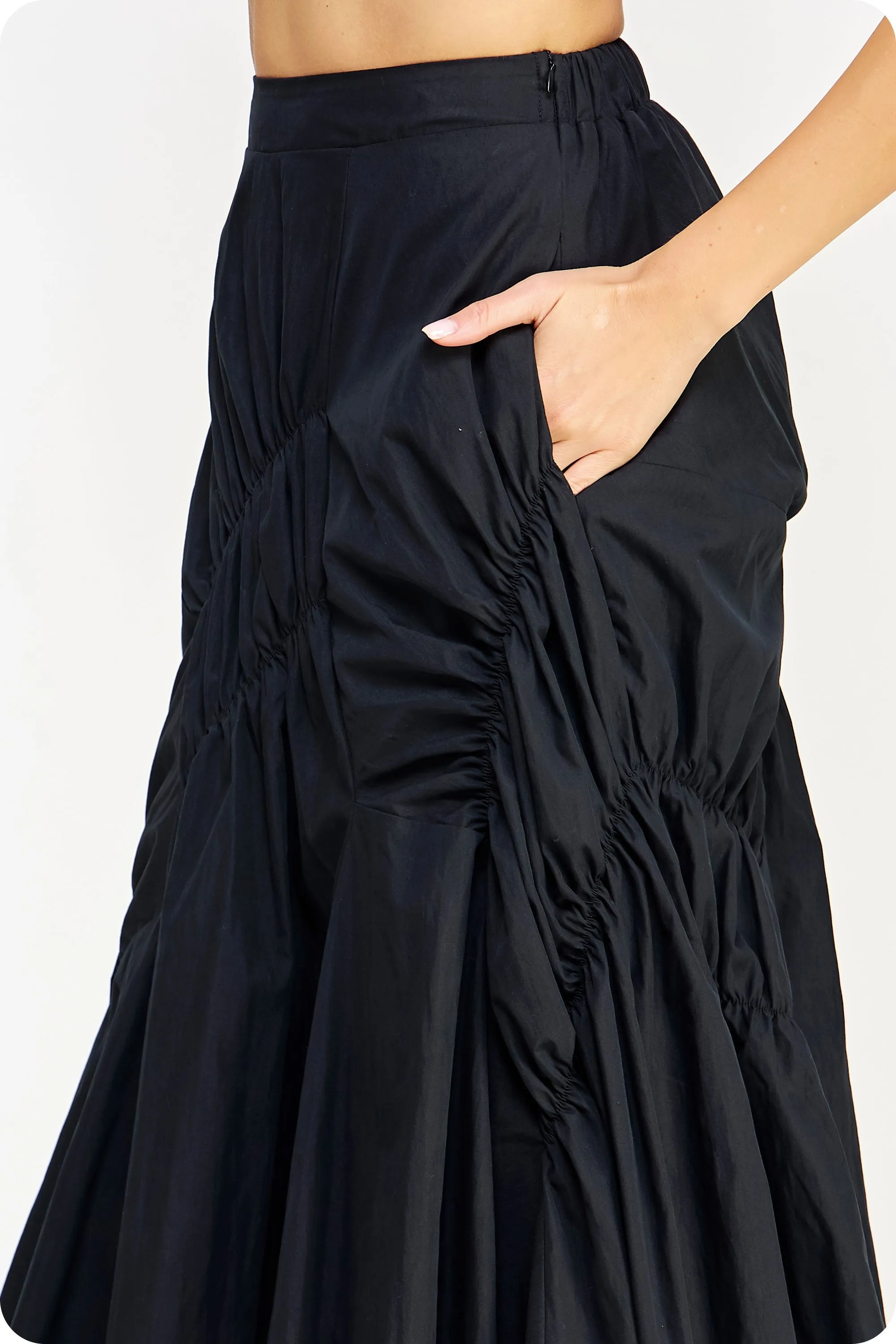 Asymmetric Ruched Midi Skirt