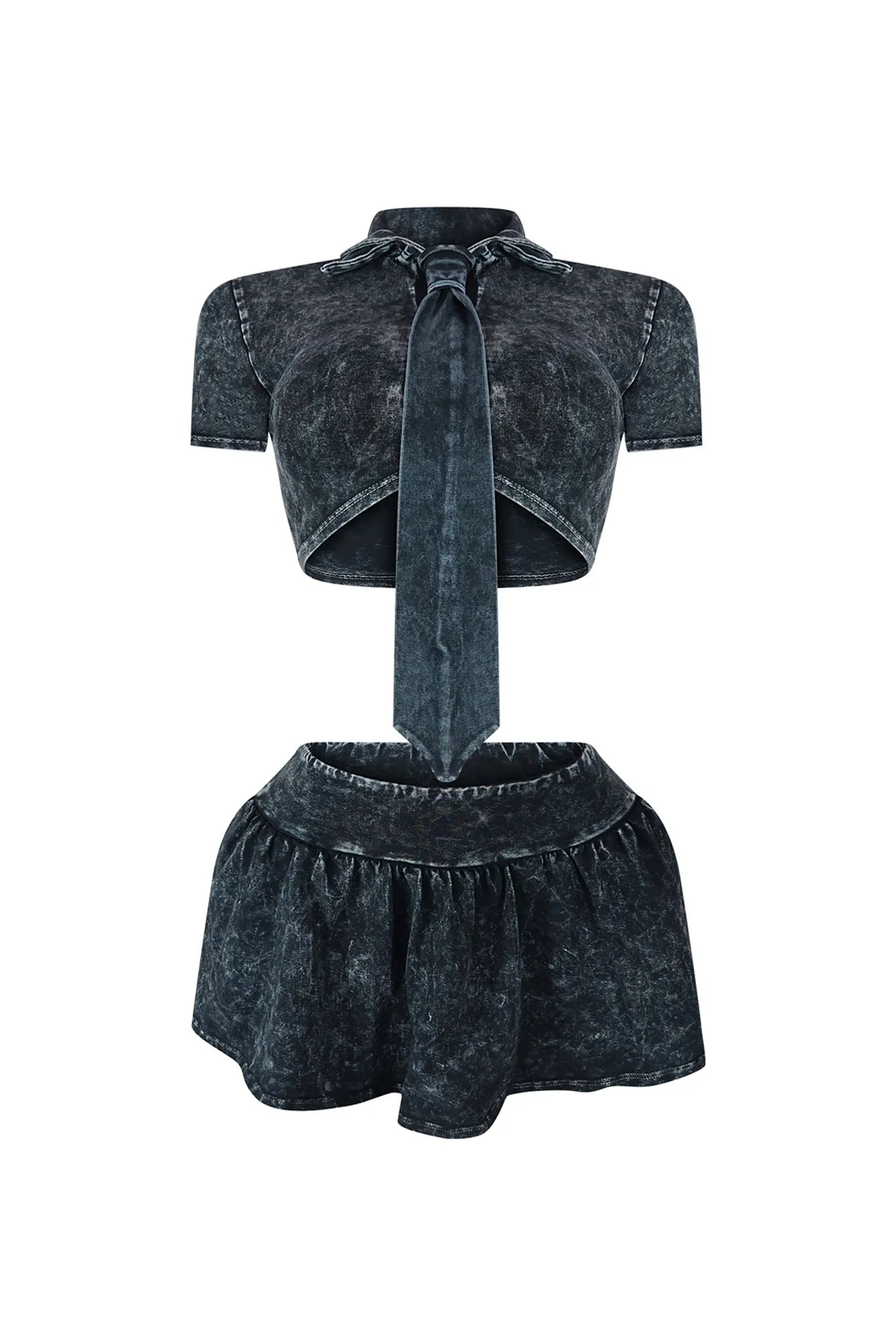 Avril Mineral Washed Tie Top & Skirt SET