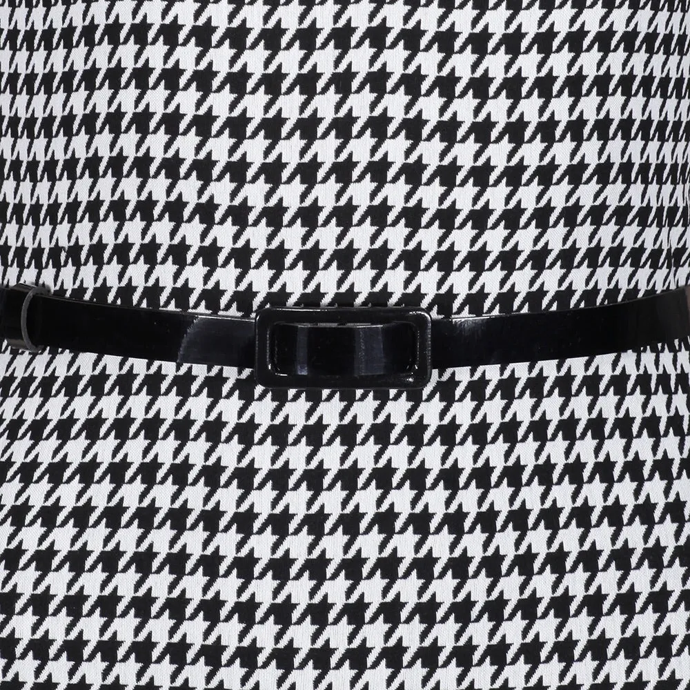 Black And White Dogtooth Check Bodycon Pencil Dress