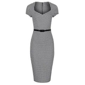 Black And White Dogtooth Check Bodycon Pencil Dress