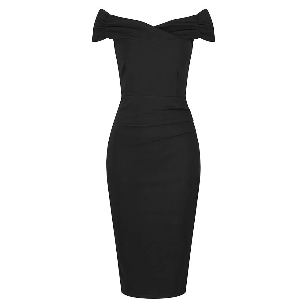 Black Cap Sleeve Crossover Top Bardot Wiggle Dress