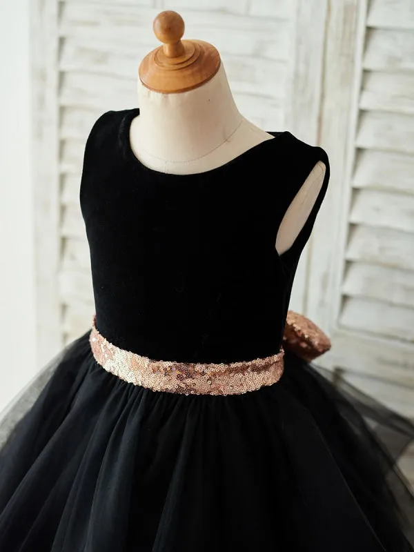 Black Formal Kids Party Dresses Flower Girl Dresses Sleeveless Jewel Neck