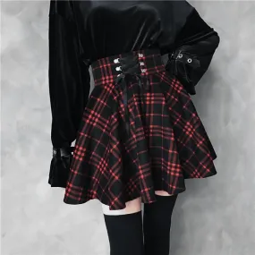 Black Red Plaid Ribbon Skirt SD00452