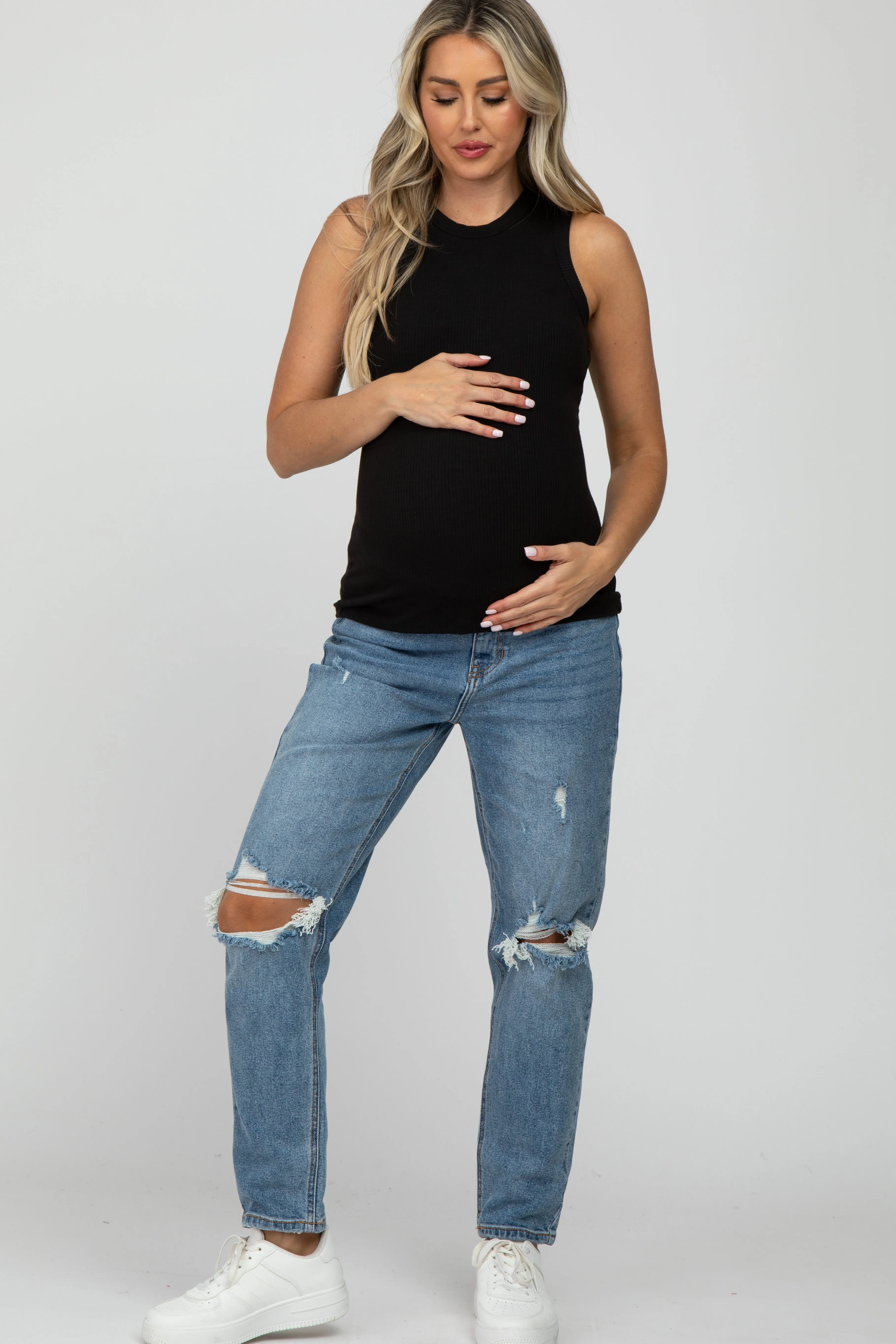 Black Ribbed Maternity Tank Top