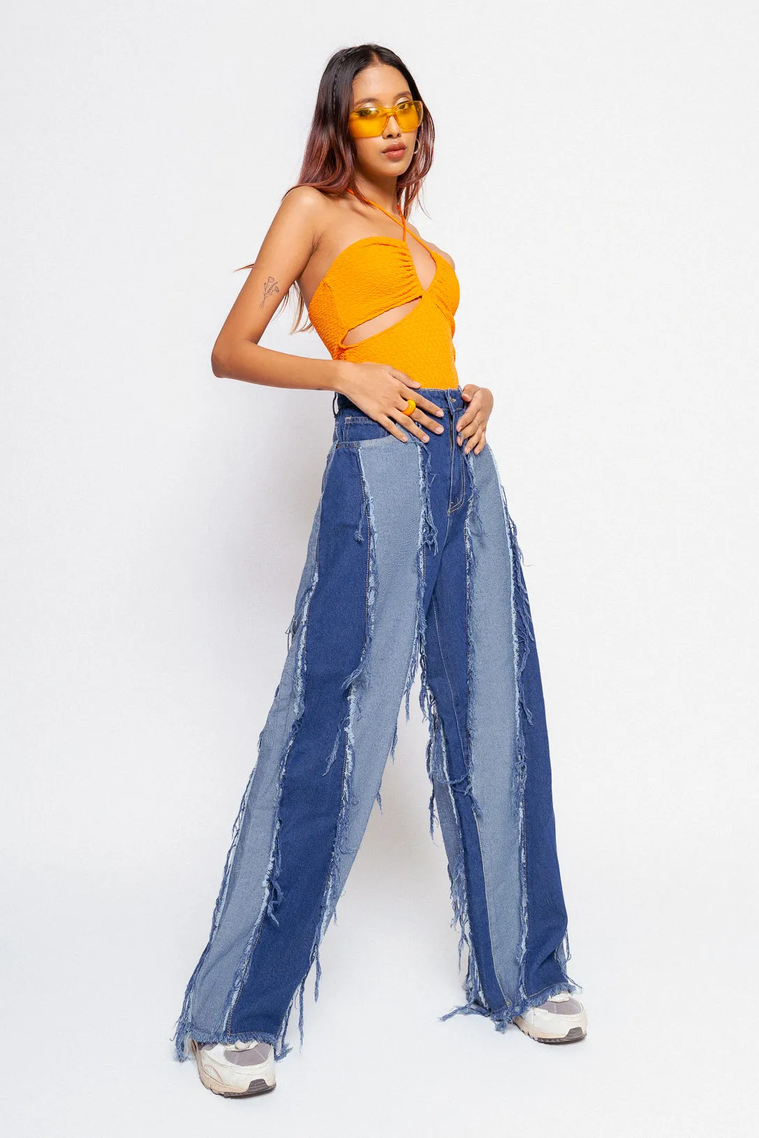 Blue Dance Around Fray Straight Fit Jeans