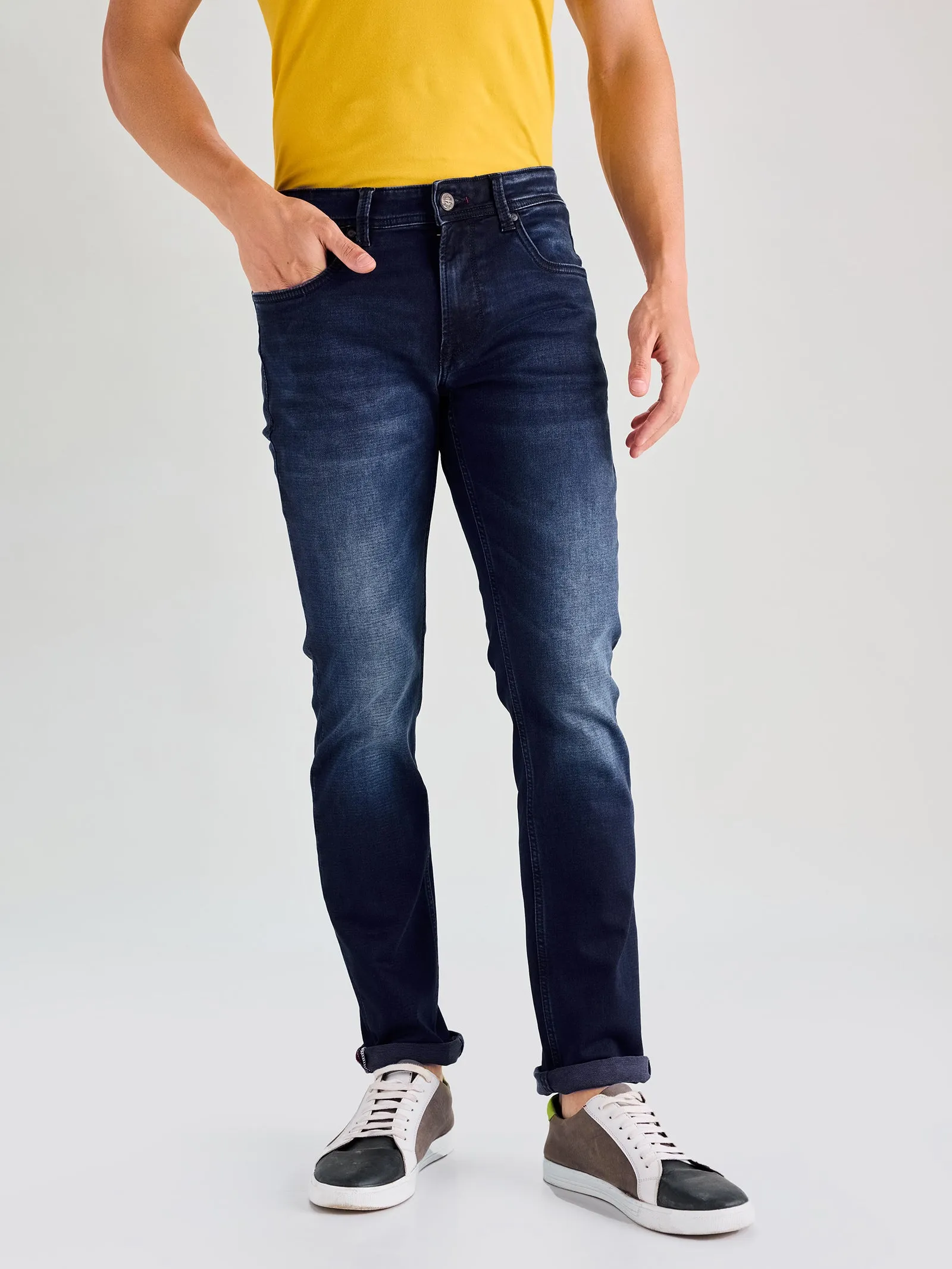 Blue Straight Fit Stretch Jeans