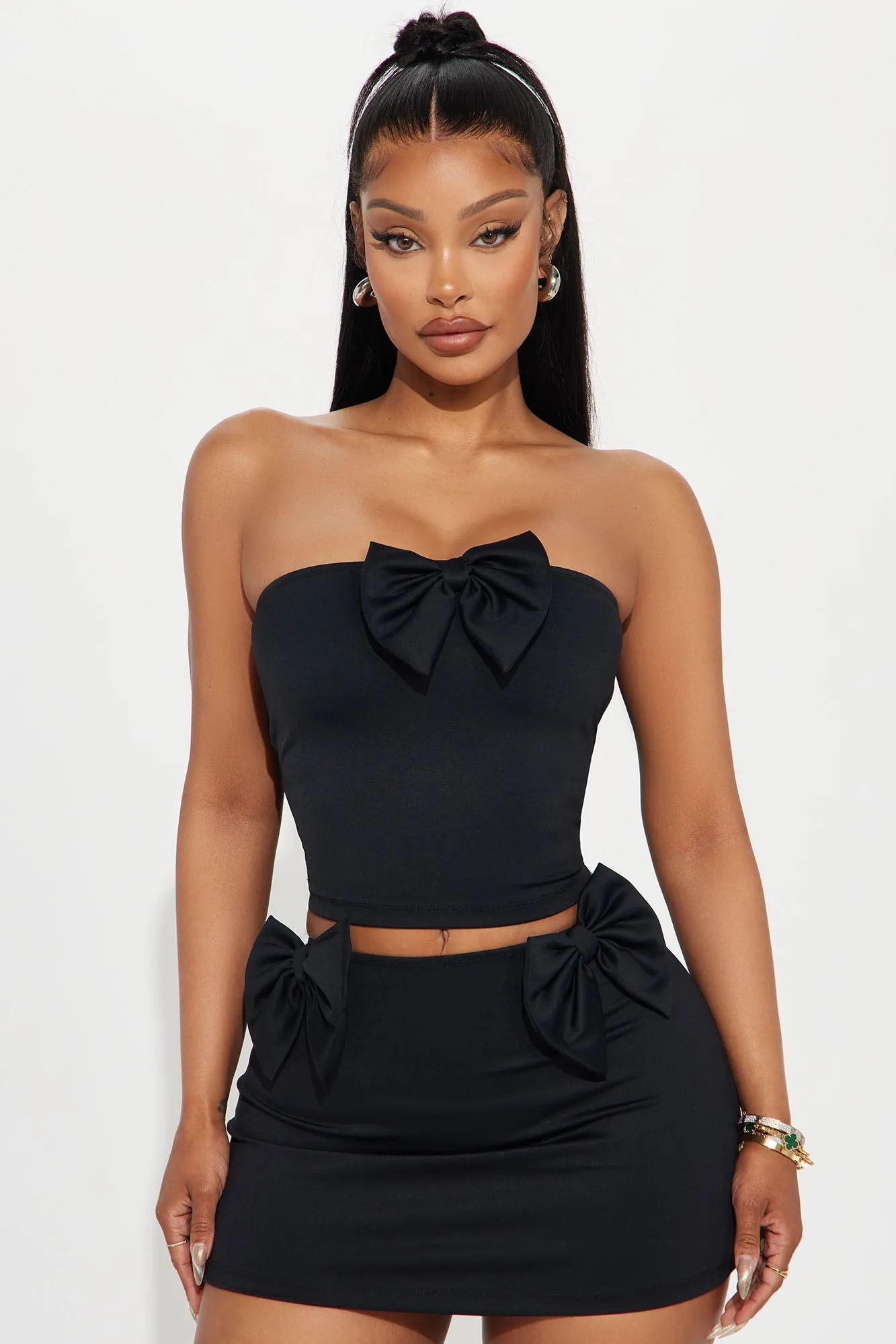 Bow Romantic Skirt Set - Black