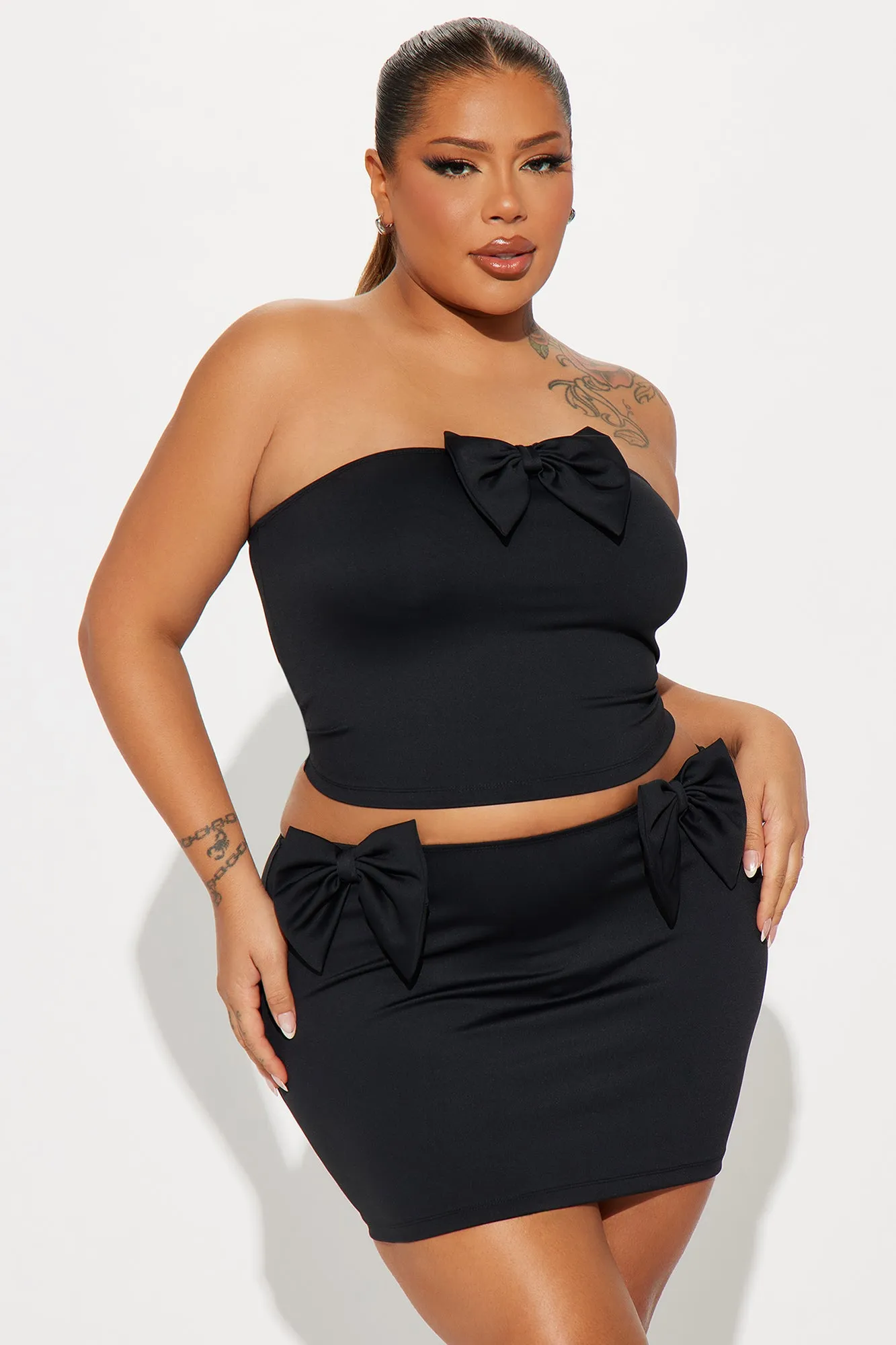 Bow Romantic Skirt Set - Black