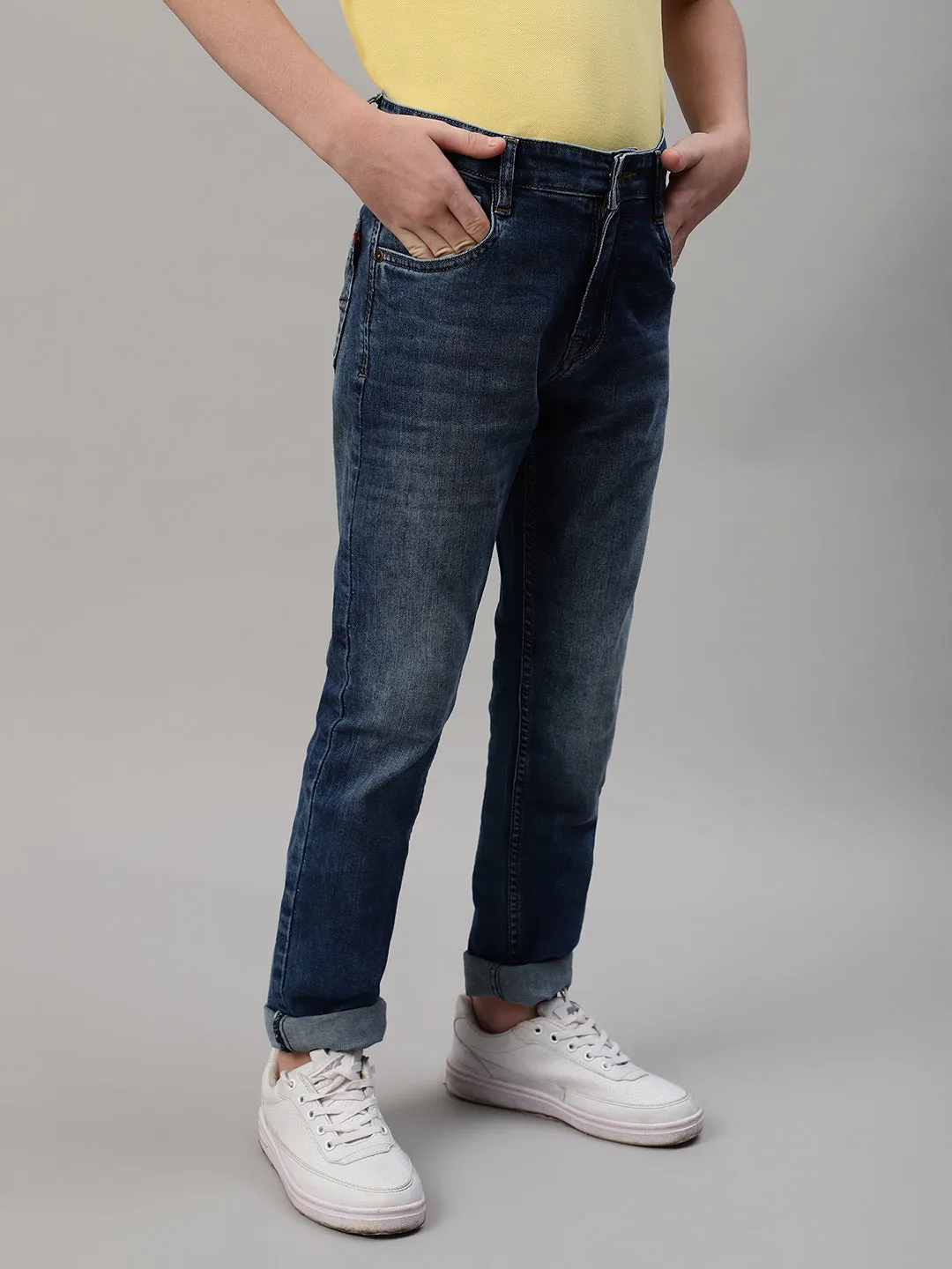 Boy's Dark Blue Solid Stretchable Jeans