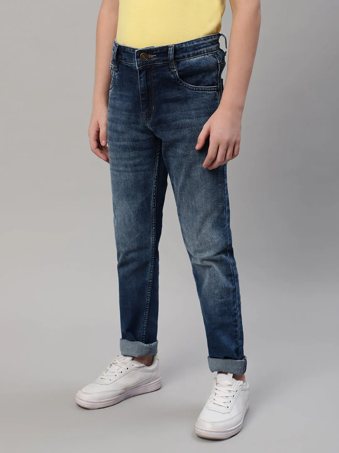 Boy's Dark Blue Solid Stretchable Jeans