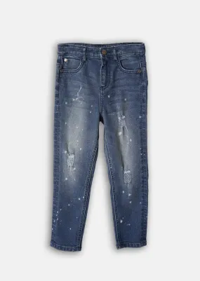 Boys Paint Splat Printed Blue Jeans