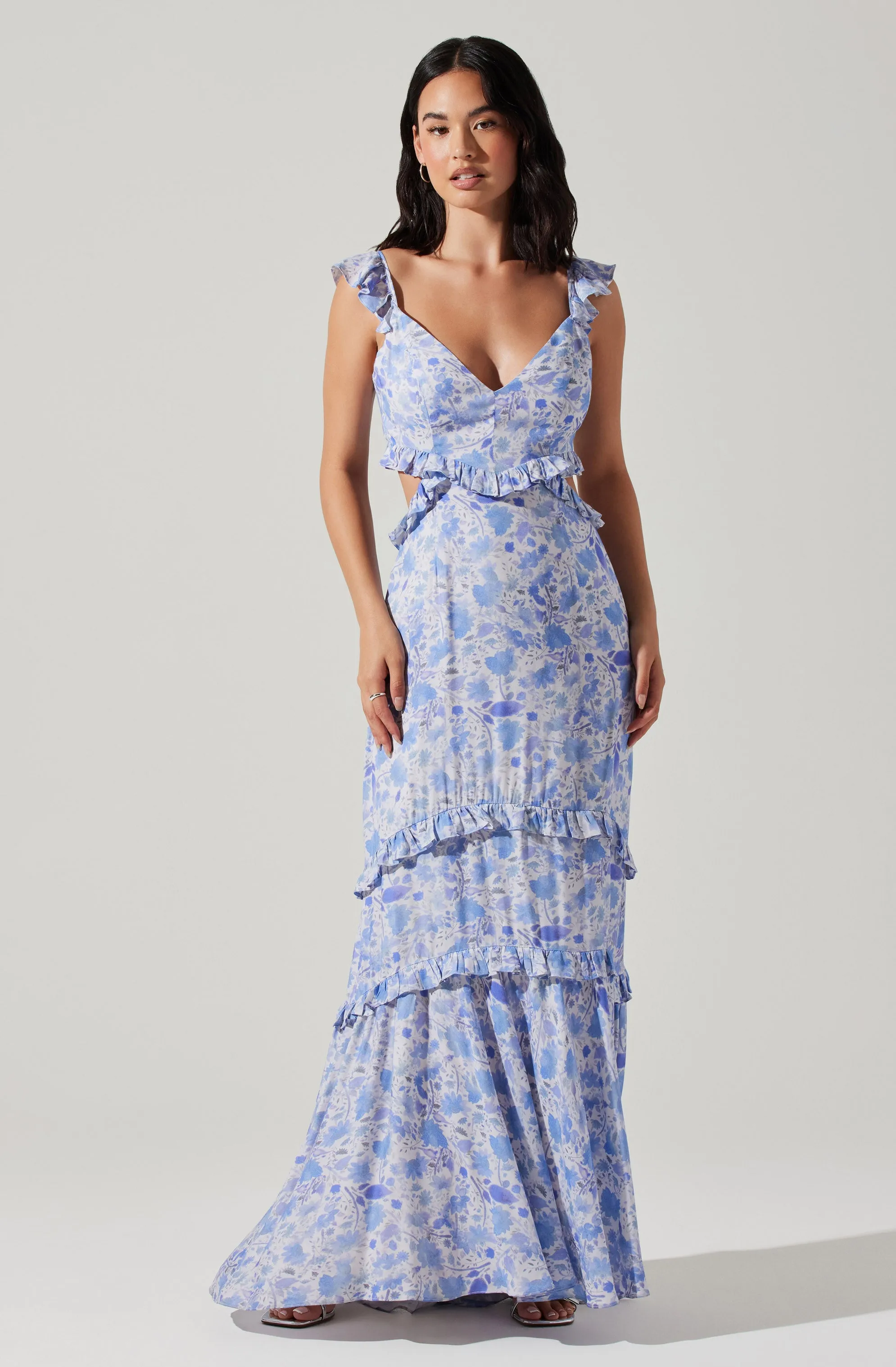 Cassis Floral Ruffle Maxi Dress