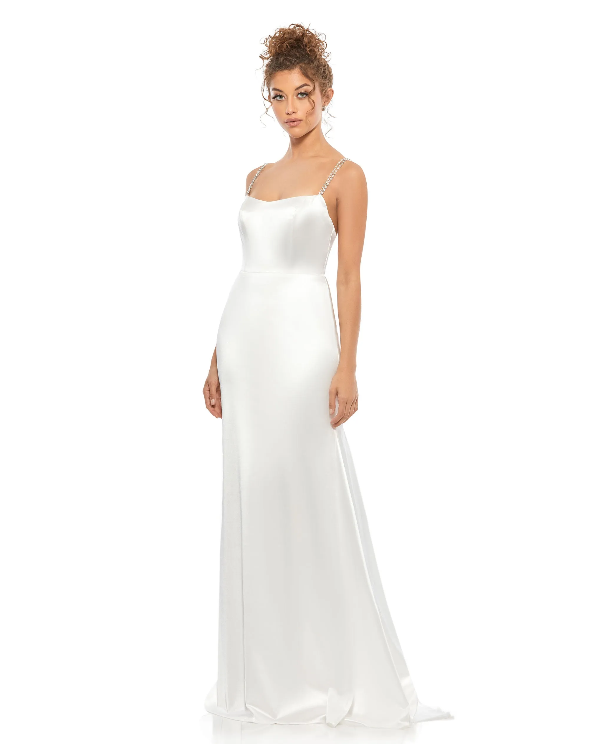 Charmeuse Rhinestone Strap Trumpet Gown