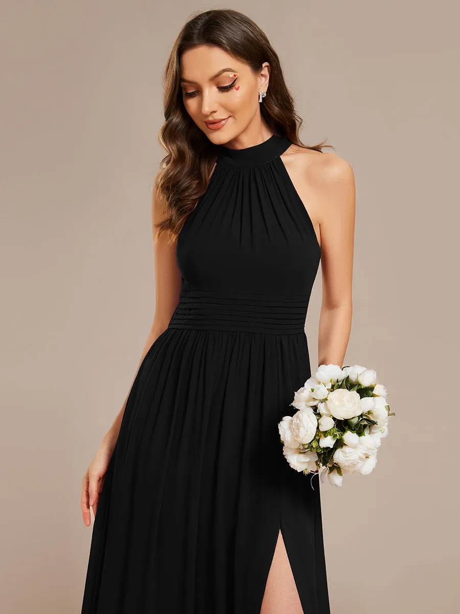 Chiffon Halter Neckline Sleeveless Evening Dresses