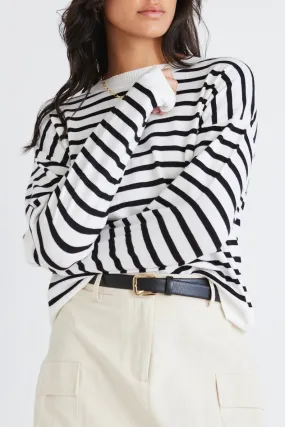 Clear Breton White Black Stripe Crew Neck Jumper