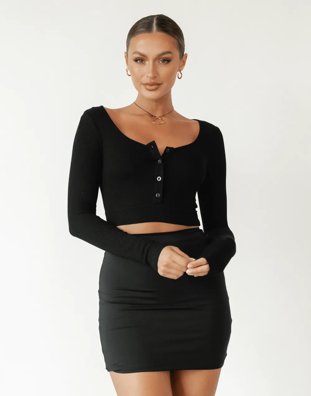 Corina Long Sleeve Top (Black)