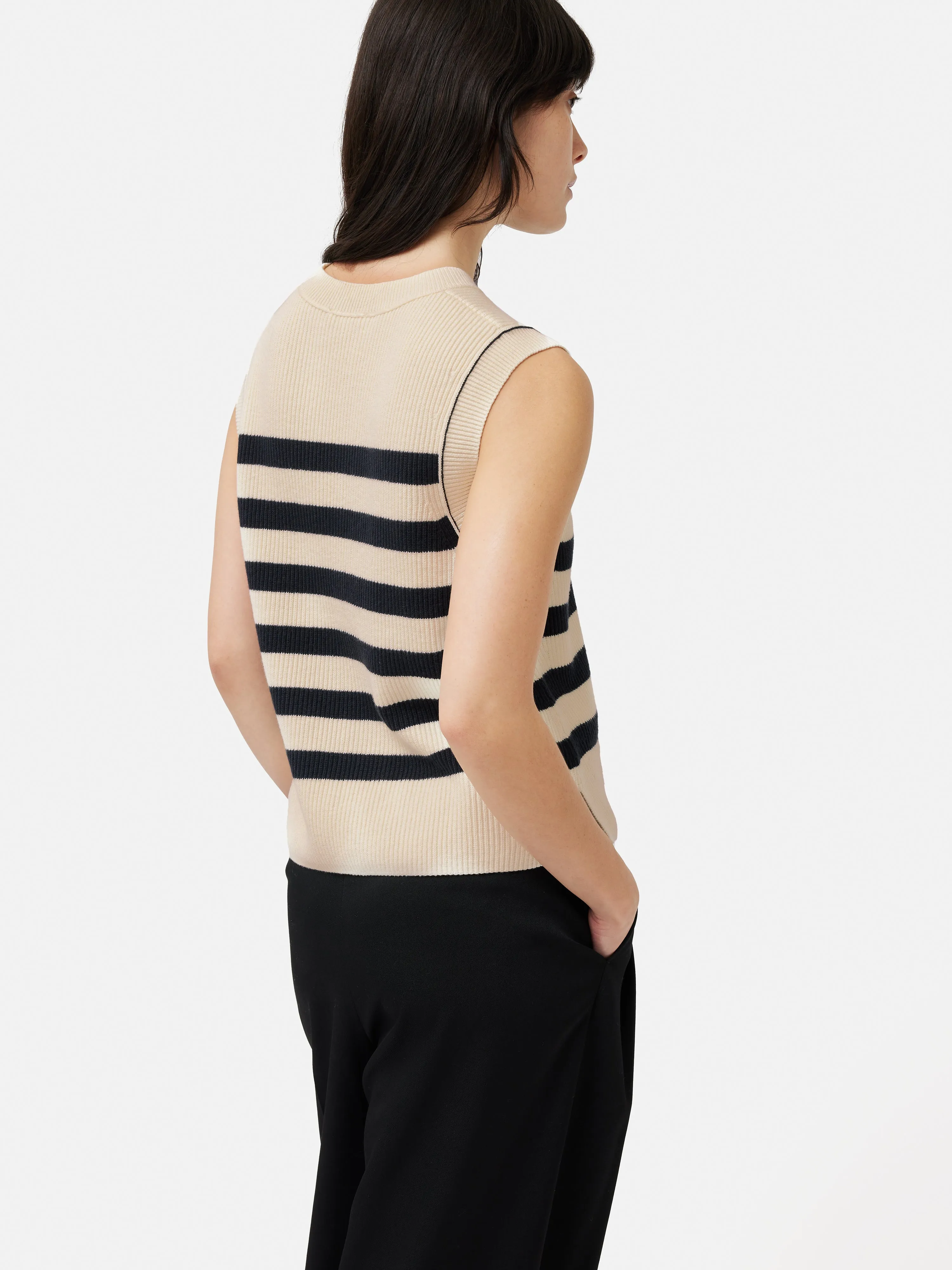 Cotton Blend Stripe Crew Tank | Navy