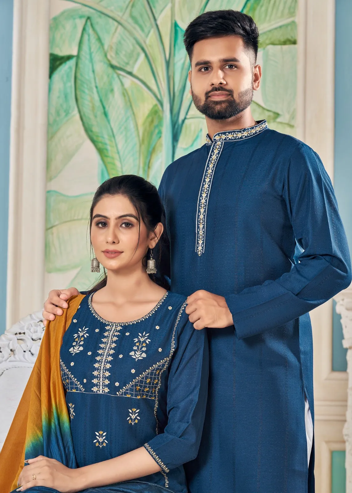 Couple Wear Traditional India Same Matching Outfits Set Dresses