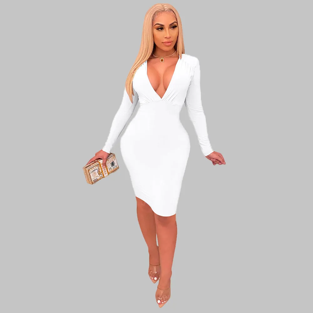 Deep V Pencil Midi Dress