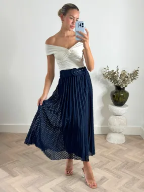 Demi Pleated Midi Skirt / Navy Zig Zag