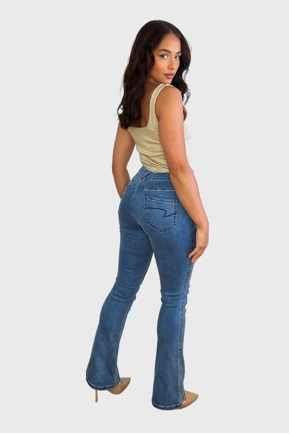 Denim Blue Flared Leg Jeans