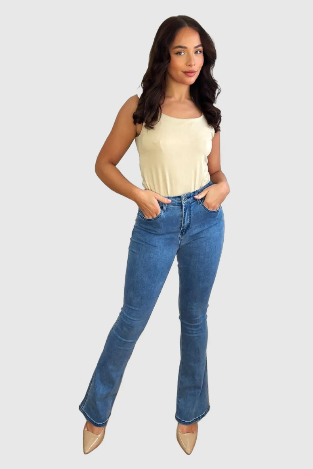 Denim Blue Flared Leg Jeans