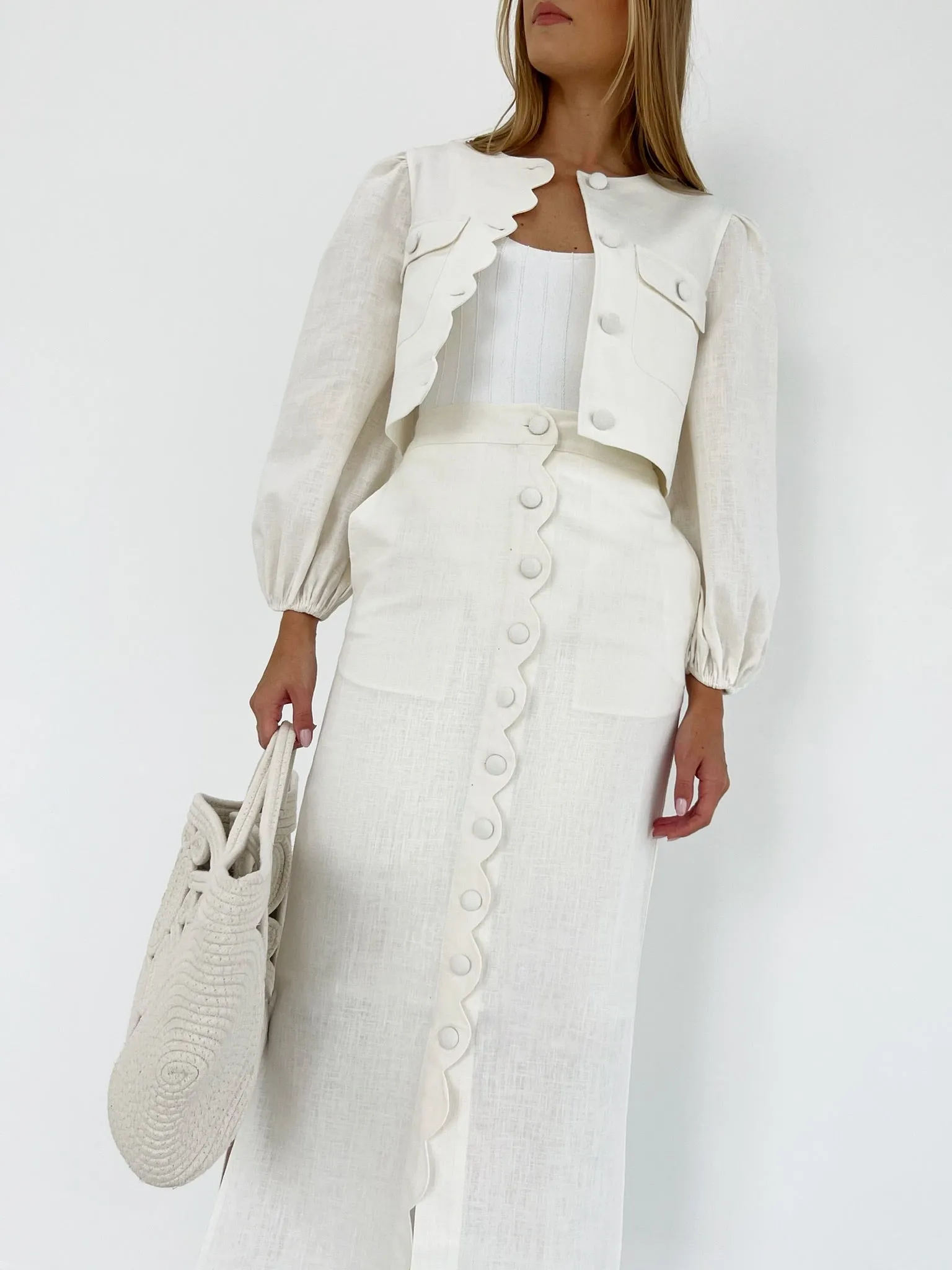 Estelle Scallop Button Skirt | Ivory