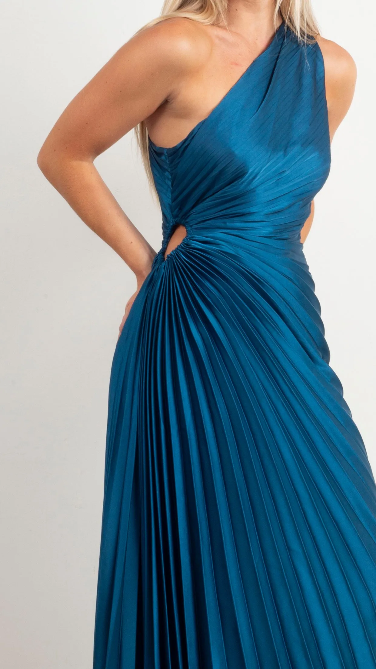 Fallon One Shoulder Pleated Maxi - Blue Sapphire