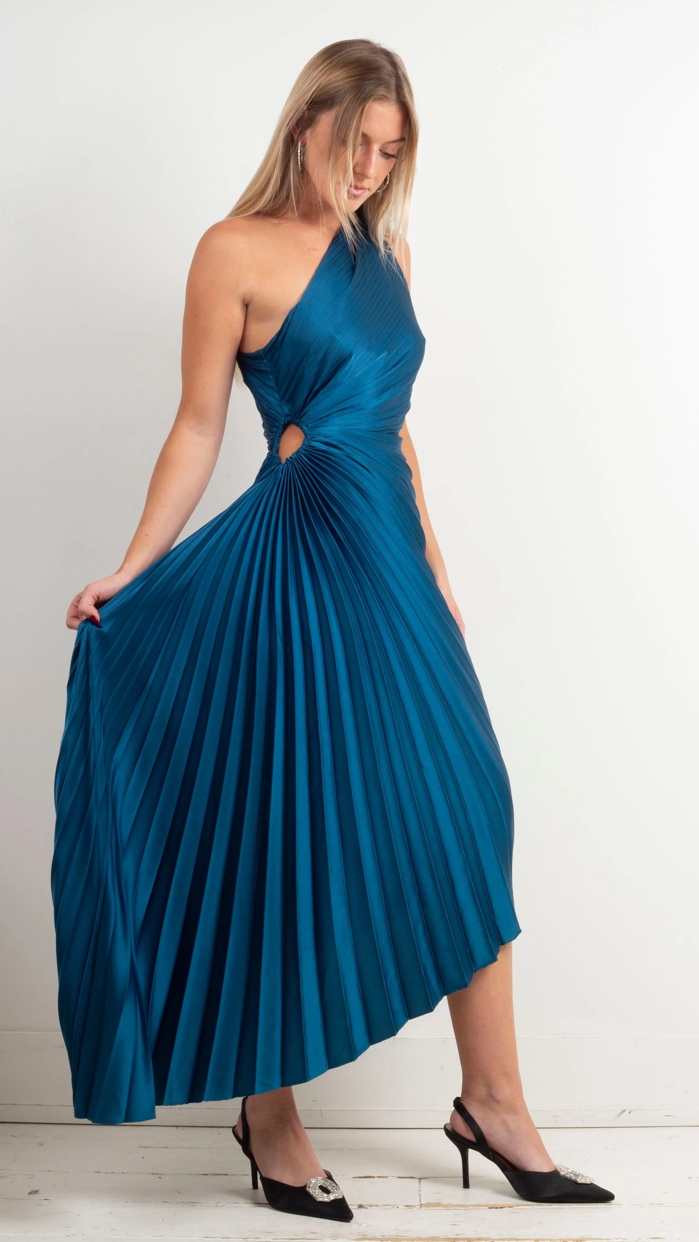 Fallon One Shoulder Pleated Maxi - Blue Sapphire