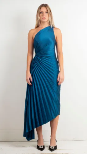 Fallon One Shoulder Pleated Maxi - Blue Sapphire