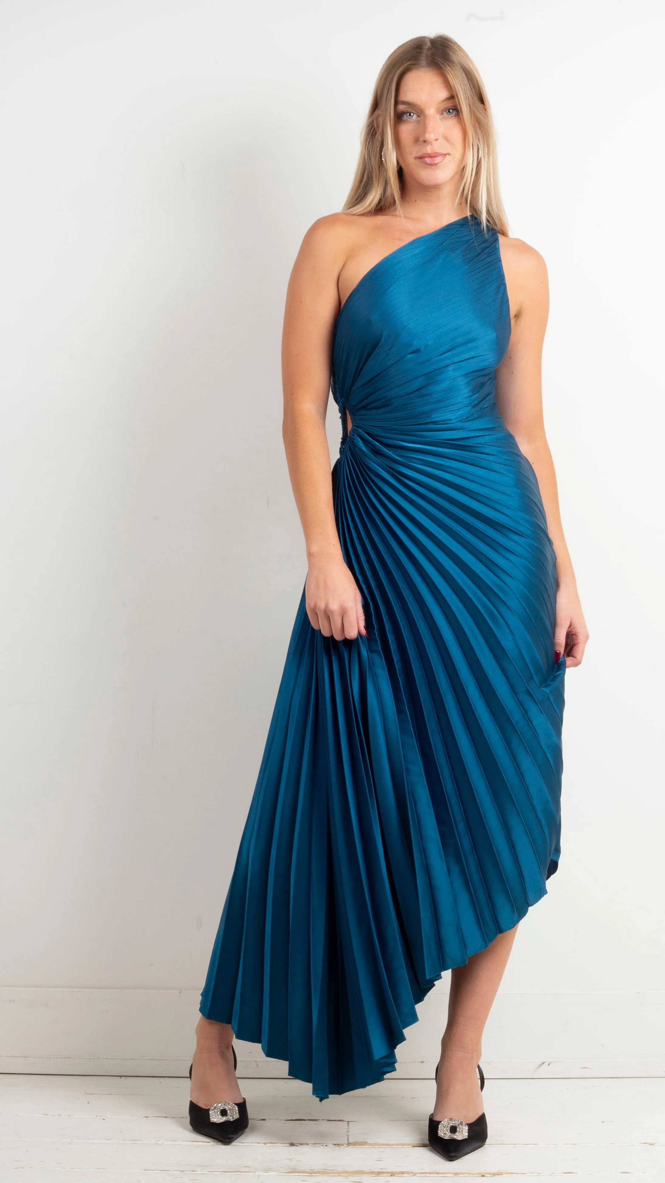 Fallon One Shoulder Pleated Maxi - Blue Sapphire