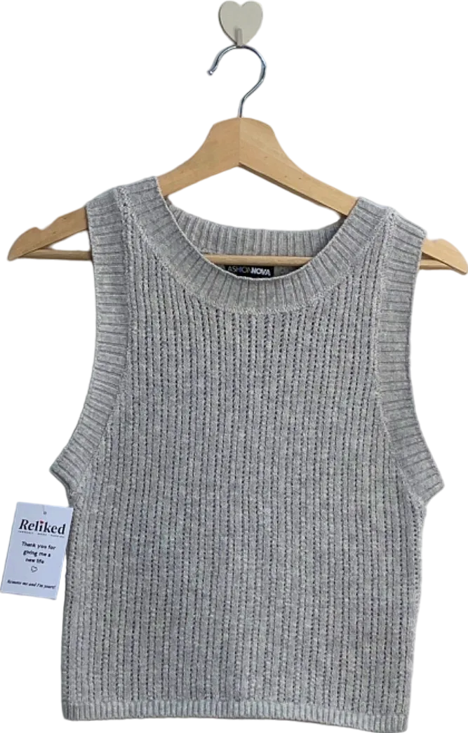 Fashion Nova Grey Ribbed Knit Tank Top UK 6