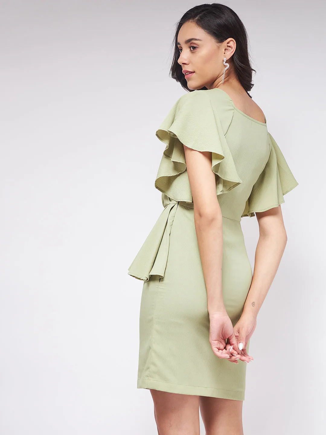 Flaunt Yourself In Solid Fitted Dress With Frills And Layers